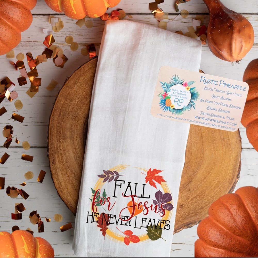 Fall for Jesus He Never Leaves Waffle Towel